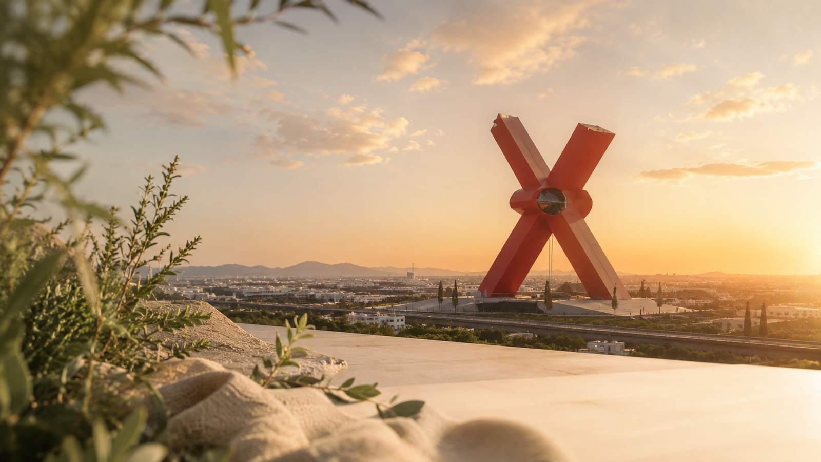 Vista editorial de Ciudad Juárez al atardecer con vegetación natural