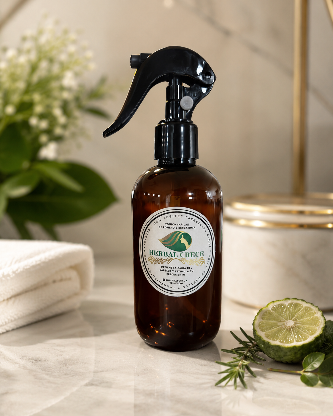 Botella Herbal Crece 250 ml en ambiente premium